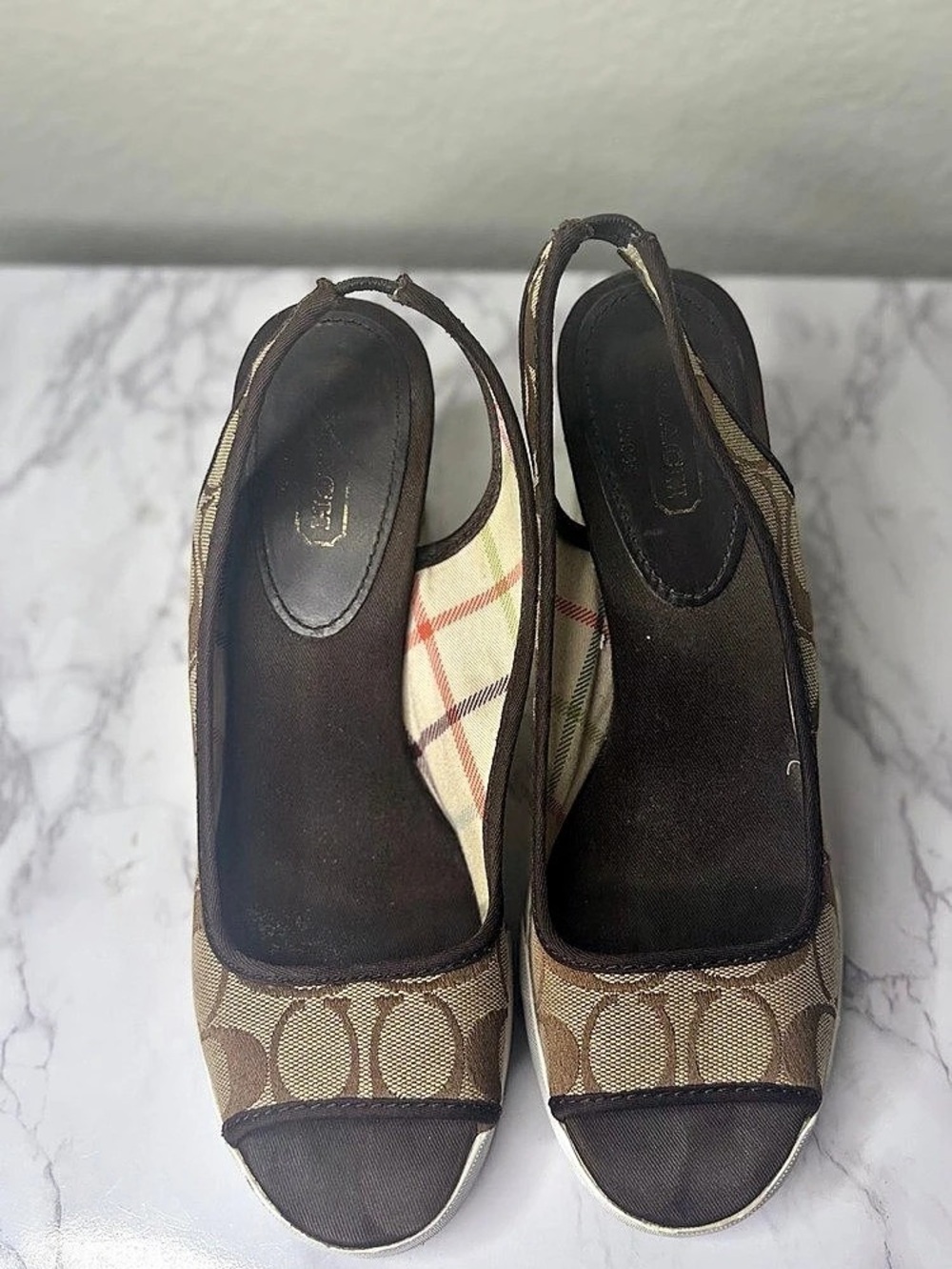 Coach Signature Wedge Sandals in Brown